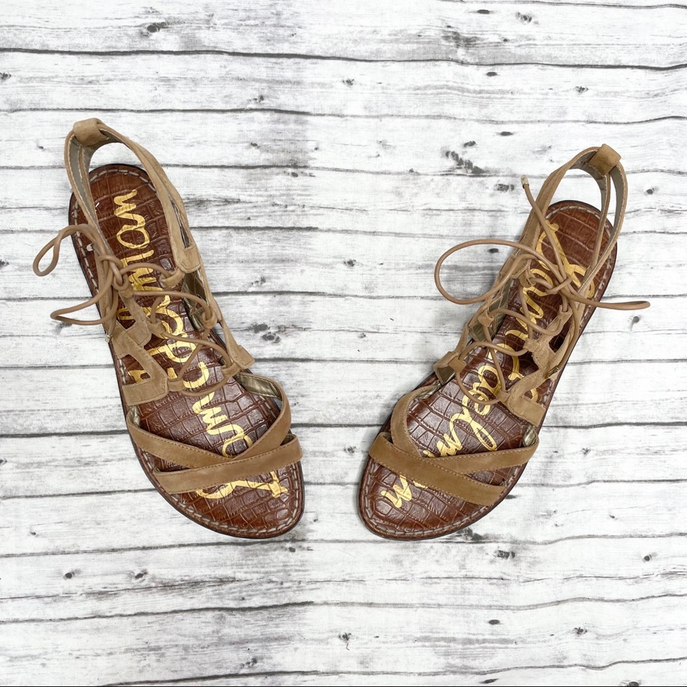 😎SAM EDELMAN✈️Gemma Lace-Up Gladiator Tan Sandals - Picture 3 of 8